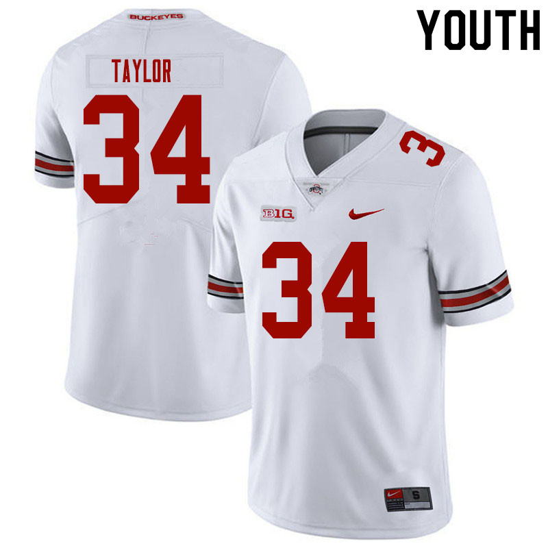 Ohio State Buckeyes Alec Taylor Youth #34 White Authentic Stitched College Football Jersey